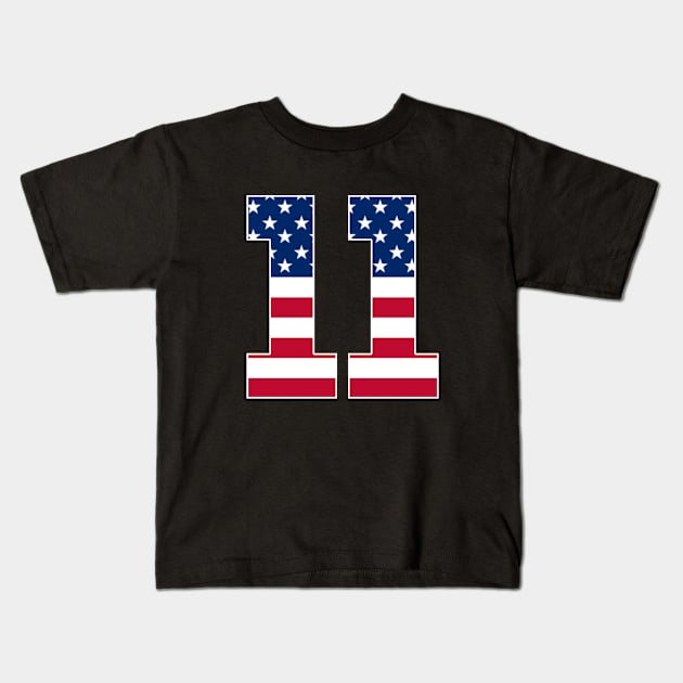 Number 11 American Flag Sports Kids T-Shirt by Shariss